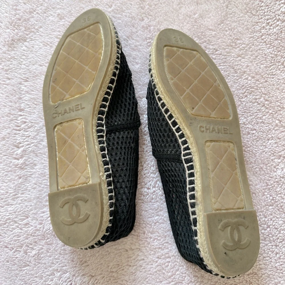 Authentic Chanel Mesh Espadrilles Sz 36 Black